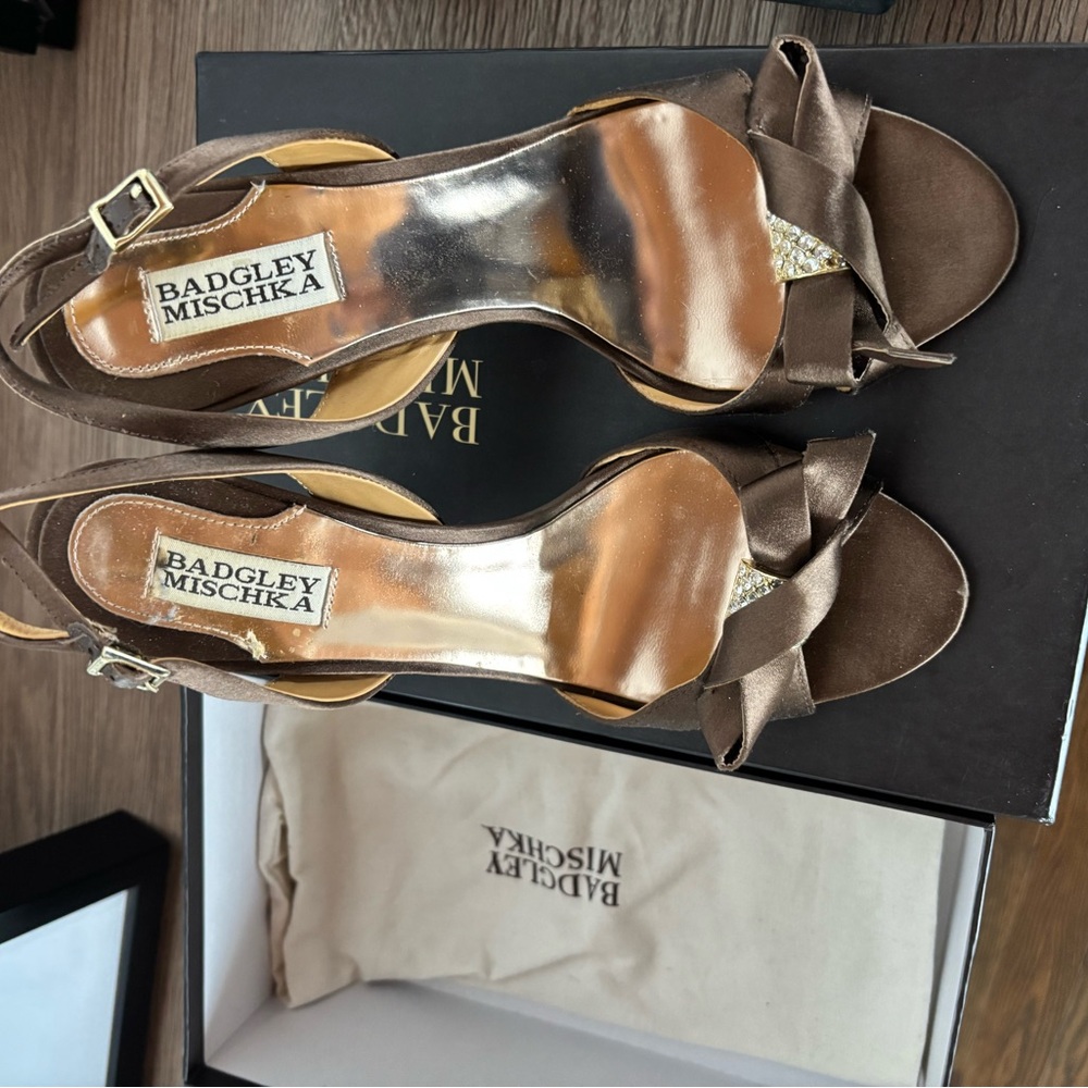 Badgley Mischka Satin Brown Heels
